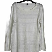 Talbots 100% Linen Sweater Size XL Knit White Striped Womens LS Scoop Neck - £19.38 GBP