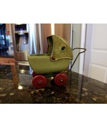 VINTAGE BABY DOLLHOUSE CARRIAGE BUGGY TOY METAL WOODEN STROLLER - $40.86