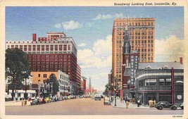 Broadway Greyhound Bus Depot Louisville Kentucky 1940s linen postcard - $6.44