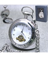 Pocket Watch Mechanical Silver Color Tourbillon Design Small Second Fob ... - $49.22 CAD