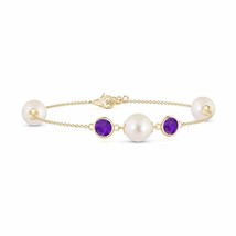 Authenticity Guarantee 
ANGARA Freshwater Pearl and Amethyst Bracelet for Wom... - £419.28 GBP