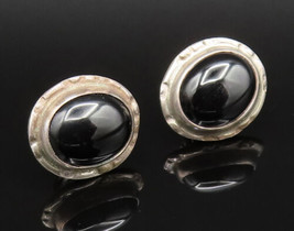 925 Sterling Silver - Vintage Cabochon Black Onyx Stud Earrings - EG12062 - £28.59 GBP
