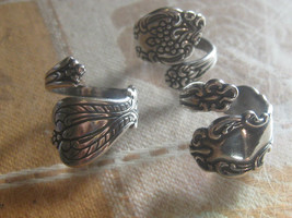 Lot Of 3 Vintage Antique Style Adjustable Silver Spoon Rings Sale Gifts - £18.92 GBP