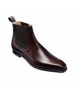 Handmade Men's Burgundy Leather Chelsea Boot Chisel Toe Dress Chelsea Shoes - £117.67 GBP - £133.36 GBP