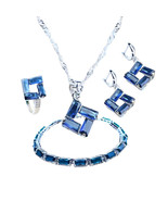 Anyco Jewelry Set 4Pcs Blue Rectangle Zircon 925 Silver - €55,47 EUR