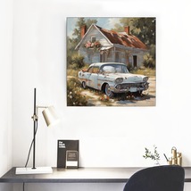 Shabby Chic Vintage Car In Garden Framed Mural 16&#39; X 16&#39; Home Decor Wall Art  - £31.96 GBP