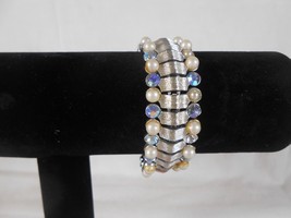 Vintage Coro Aurora Borealis Bracelet Silvertone Faux Pearl - $14.00