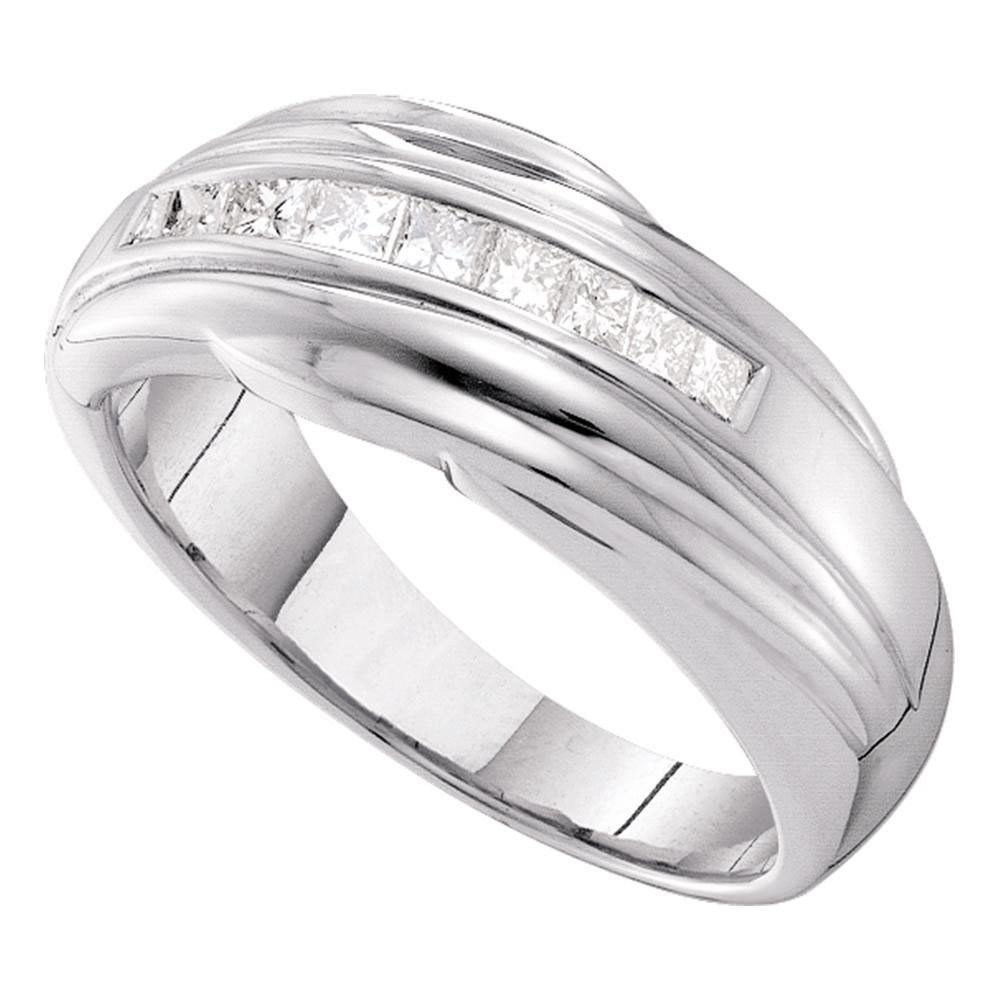 Primary image for 14k White Gold Mens Princess Channel-set Diamond Single Row Wedding Band 1/2