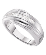 14k White Gold Mens Princess Channel-set Diamond Single Row Wedding Band... - $26,435.71 MXN