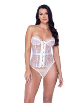 Fantasy Scalloped Eyelash Lace Bustier &amp; Thong White SM - £40.22 GBP