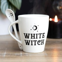 Witchcraft Wicca White Witch Crescent Moon And Stars Coffee Mug And Spoon Set - £16.05 GBP