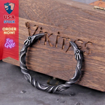 Viking Raven Bracelet Norse Stainless Steel Twisted Cuff Bangle Unisex G... - $32.00