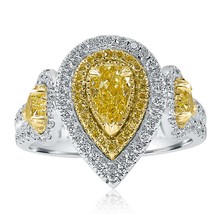 GIA Certified 1.79 Ct Pear Natural Fancy Yellow Diamond Ring 18k Gold - £4,276.82 GBP