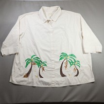 Vintage Tropical Applique Button Up Shirt 3X Monkey Palm Tree Striped Bechamel  - £16.94 GBP