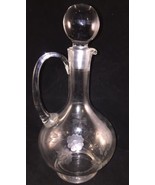 Vintage tall etched glass decanter with ground art glass stopper flowers  - $24.68