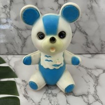 Vintage Sanitoy Vinyl Rubber Squeaky Toy White Blue Teddy Bear Large - $16.82