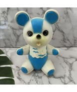 Vintage Sanitoy Vinyl Rubber Squeaky Toy White Blue Teddy Bear Large - $16.82