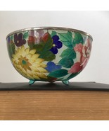 Antique Japanese Nagoya Plique-a-Jour Cloisonne Floral Motif & Silver Bowl -Ando - $1,845.43