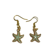 NEW Gold Tone Hook Dangle Earrings Jewelry Mint Green Starfish Ocean Beach - £6.02 GBP