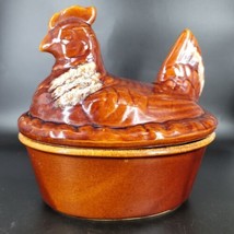 Hull Pottery USA Brown Drip Large Hen Chicken Nest Casserole REPAIRED Vintage - £29.34 GBP