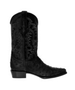 Mens Black Cowboy Boots Leather Print Ostrich Quill Rodeo J Toe - €94,67 EUR