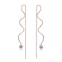 Hanging Piercing Dangle Earrings for Women Elegant Wave Rose Gold Color Zirconia - £8.07 GBP