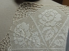 Vintage Doily 22&quot; handmade crochet knit knitted beige kitsch floral hand... - $11.69