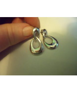 Trifari Silvertone Dangle Double Loop Post Earrings - Vintage - $15.00