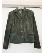 Vintage Lauren Ralph Lauren GREEN Suede Leather Jacket Blazer Women&#39;s Si... - £77.19 GBP