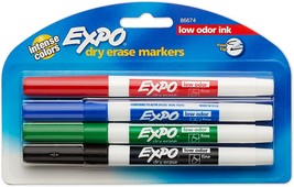 NEW Expo Dry Erase Fine Tip Markers Low Odor Ink Four Colors (12 Pack) - £39.17 GBP