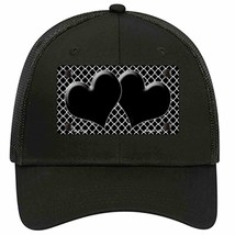 Black White Quatrefoil Black Center Hearts Novelty Black Mesh License Plate Hat - £23.16 GBP