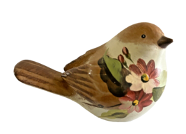 Figurine Bird 4 Inch Ceramic Pottery Painted w/ Flowers Signed with Heart - £10.87 GBP