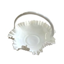 Large Fenton Hobnail Ruffled Milk Glass Basket Bowl with Handle 11.5&quot; Vintage  - $59.30