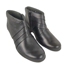 CLARKS Malia Hue Women&#39;s 10W Black Leather Zip Ankle Booties, 2&quot; Block H... - $29.03