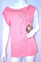 Juicy Couture Sugar Sparkle Bow Top Pink Low Back Cuffed Sleeves S Free Ship - £93.46 GBP