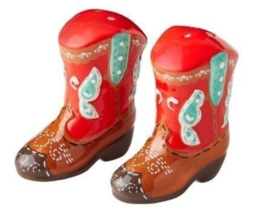 Pioneer Woman Cowboy Boots Salt Pepper Shakers Red Brown Turquoise Stone... - $472.64 MXN