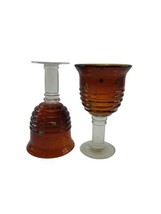Set of 2 Mexican Heavy Amber Hand-Blown Art Glass Wine Water Goblet - £20.84 GBP