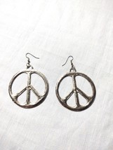 Xl Hippie Peace Sign Symbol Big Statement Usa Pewter Pendant Pair Of Earrings - £21.93 GBP