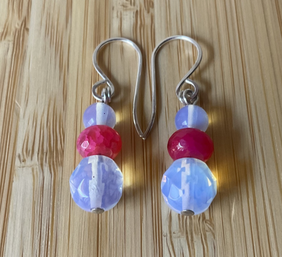 Primary image for Moonstone & Agate Drop Earrings - Sterling Silver Earrings - Handmade Earrings