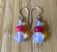 Moonstone &amp; Agate Drop Earrings - Sterling Silver Earrings - Handmade Ea... - $30.00