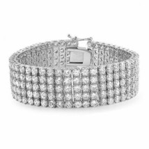 14K Plaqué or Blanc 5-Row Griffes 13.75Ct Simulé Diamant Bracelet Tennis 21.6cm - £411.03 GBP