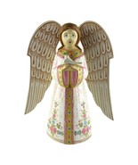 Carved Angel Gold and Pink Figure 6.7&quot; Russian Hand Made Linden Christmas - £50.37 GBP