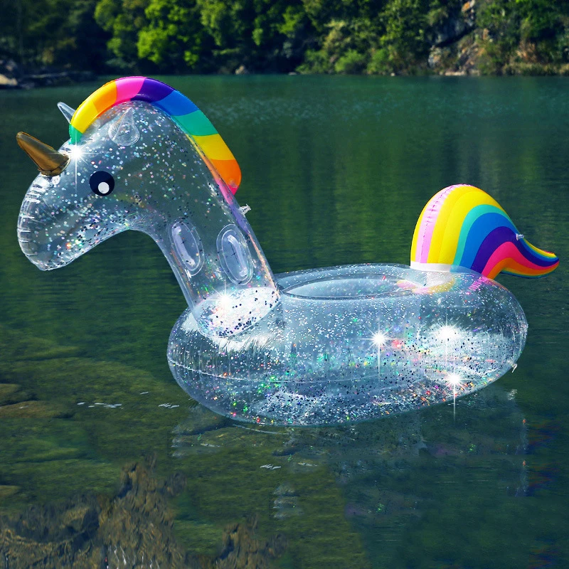 180cm Giant Inflatable Magical Pool Float with Glitter Inside Unicorn Swimming - £59.24 GBP