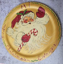 Vintage Hand Painted Wooden Platter Santa Merry Christmas Plate Server R... - $35.49