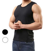 Men&#39;s Black Cotton Blend Sleeveless Tank Top with Lycra Stretch UnderShirt - £12.67 GBP
