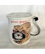 Vintage Cat Mug w Coaster Brown Baggin It Mt Clemens Pottery Japan - $280.60 MXN