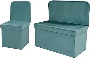 Velvet Storage Ottoman With Seat Back, Footstool Shoes Bench Folding Cha... - £189.89 GBP