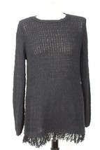 J Jill SP Black Texture Rib Knit Fringed Cotton Nylon Sweater - $28.49