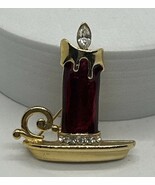 Holiday Candle Brooch Red Enamel Golden Candle Christmas Holiday Vintage... - €9,29 EUR
