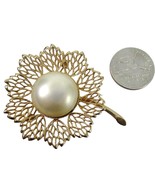 Vintage Gold Flower Brooch Faux Pearl filigree Signed Pastelli Costume J... - $13.86